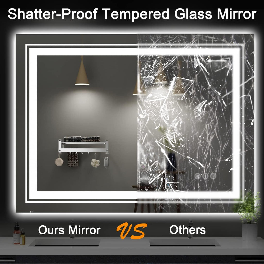 LED Bathroom Mirror, 40"x32" with Front and Backlit, Anti-Fog, Bathroom Vanity Mirror for Wall, Memory Function, Stepless Dimmable, Tempered Glass (Horizontal/Vertical)