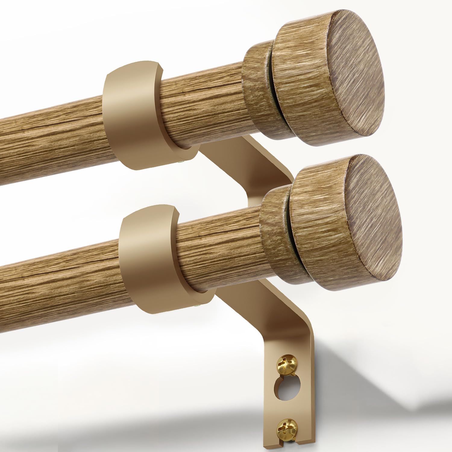 2 Pack Weathered Wood Grain Curtain Rods for Windows 48 to 84 Inches 1" Diameter Heavy Duty Window Curtain Rod Adjustable with Solid Finials for Living Room Bedroom Kitchen Farmhouse Outdoor