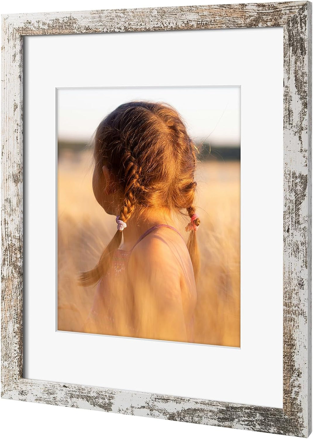 Golden State Art, 11x14 Picture Frame with Mat for 8x10 - High Definition Glass Wall Mounting Horizontal Vertical Display (Weathered White, 2 Pack)