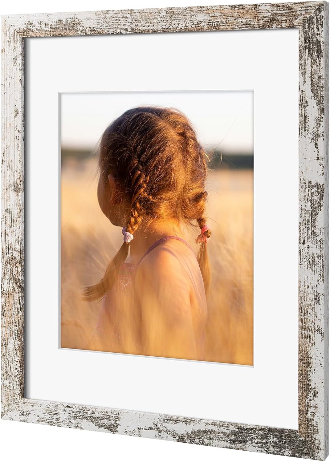 Golden State Art, 11x14 Picture Frame with Mat for 8x10 - High Definition Glass Wall Mounting Horizontal Vertical Display (Weathered White, 2 Pack)