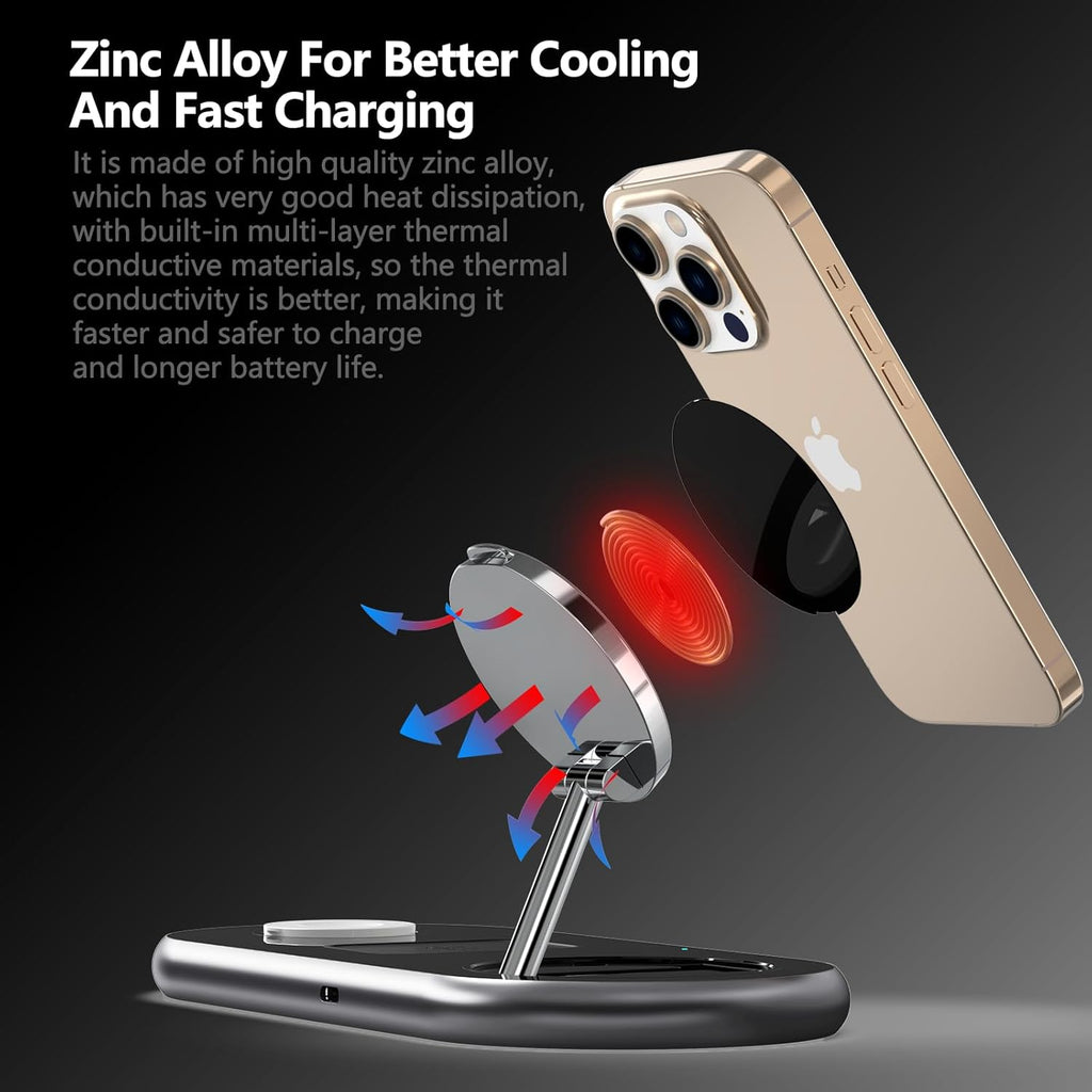 2025 Upgraded 3 in 1 Charging Station for Apple Devices, Fast Magnetic Mag-Safe Wireless Charger Stand for iPhone 16/15/14/13/12 Series & Apple Watch 1-10/Ultra & AirPods Pro (Black)
