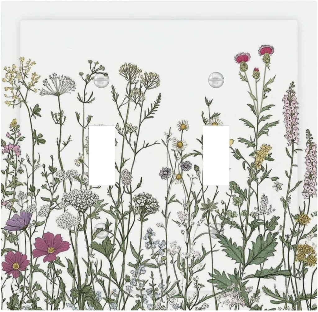 Vintage Herbs Wildflowers Plant Floral Decorative Switch Plates 2 Gang Double Toggle Outlet Light Switch Cover Wall Plate Electrical Faceplate For Bed Room Home Decor