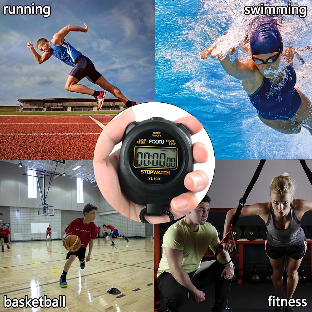 FCXJTU Simple Stopwatch Timer, Single Lap Stopwatch Countdown Timer, No Hourly Beep, On/Off, AAA Battery(Included), Large Display, Easy to Use, Ideal for Kids Sports Coaches Blue