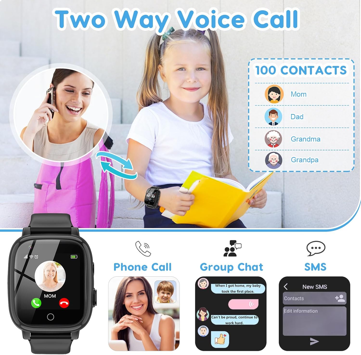 cjc 4G Smart Watch for Kids - Includes 2 Way Call, SOS Alerts, Parental Controls, Games, Camera, Alarm, Music Children's Smart Watch Gift