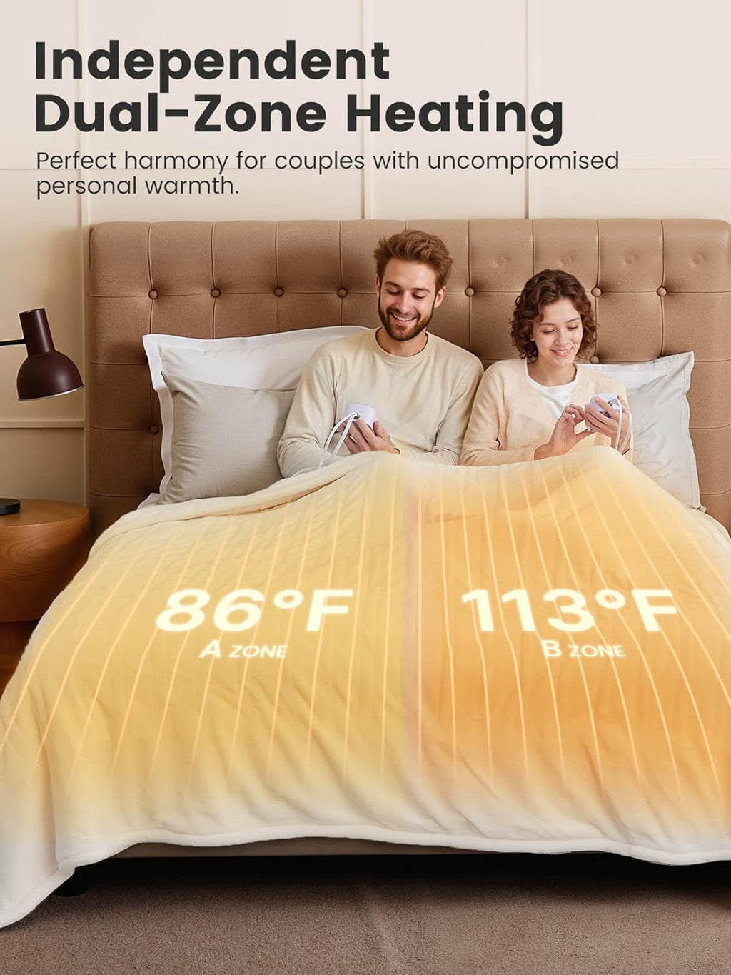 WOOMER Heated Blanket King Size 100" x 90", Electric Blanket with Dual Controllers, 0.5-12 Hours Timer & 10 Heating Levels, ETL Certified, White Double-Sided Velvet, Machine Washable