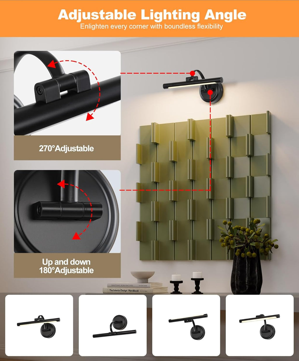 Rechargeable Picture Light for Wall, Cordless Art Lights Battery Operated, Dimmable Wall Light with Remote & Timer, 3 Color Modes for Paintings, Gallery, Artwork(Black, 12inch)