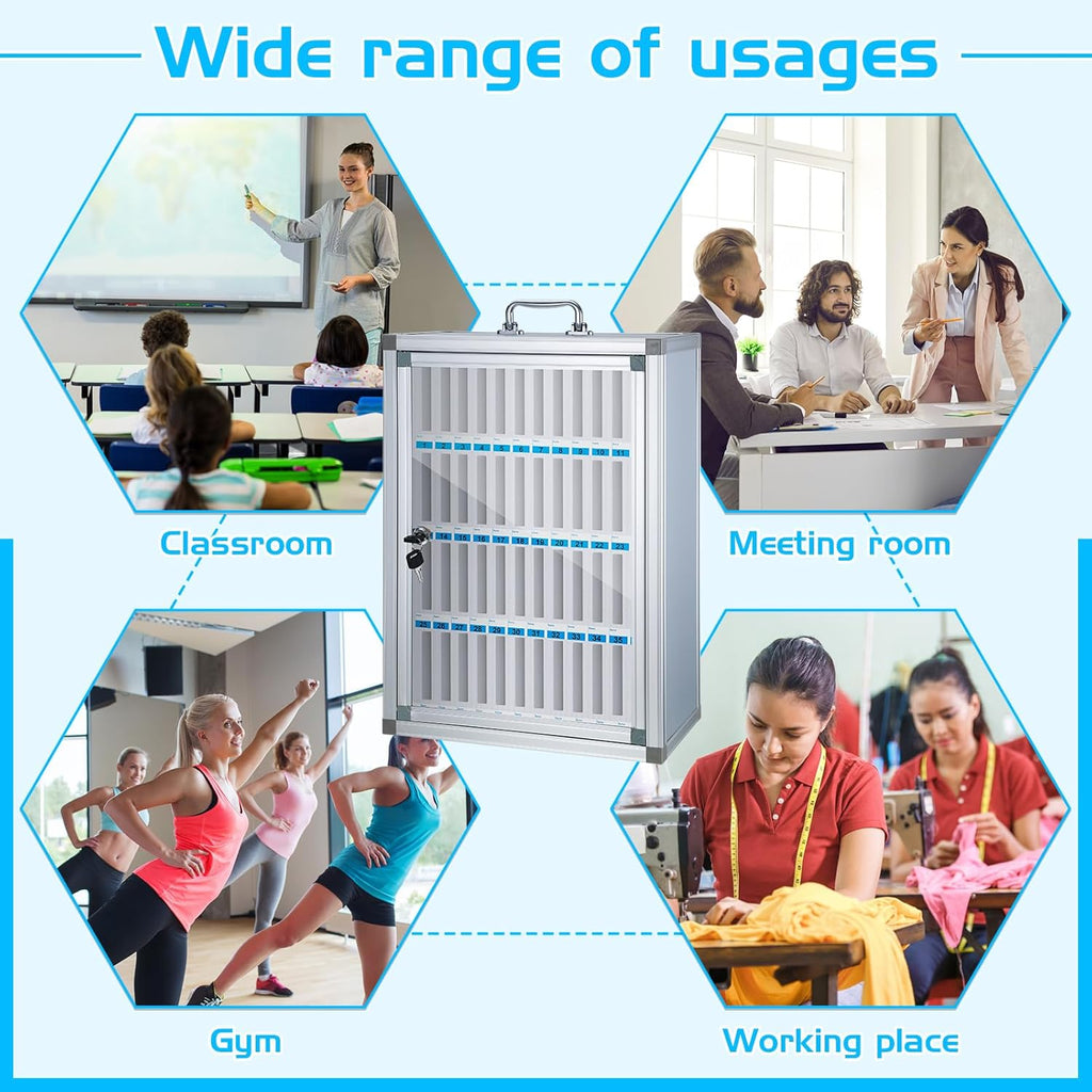 Amylove 48 Slots Cell Phone Locker Cabinet Aluminum Alloy Pocket Chart Storage Locker Box Cabinet Wall-Mounted Cell Phones Storage Box with Handle for Office Classroom Gym (White)