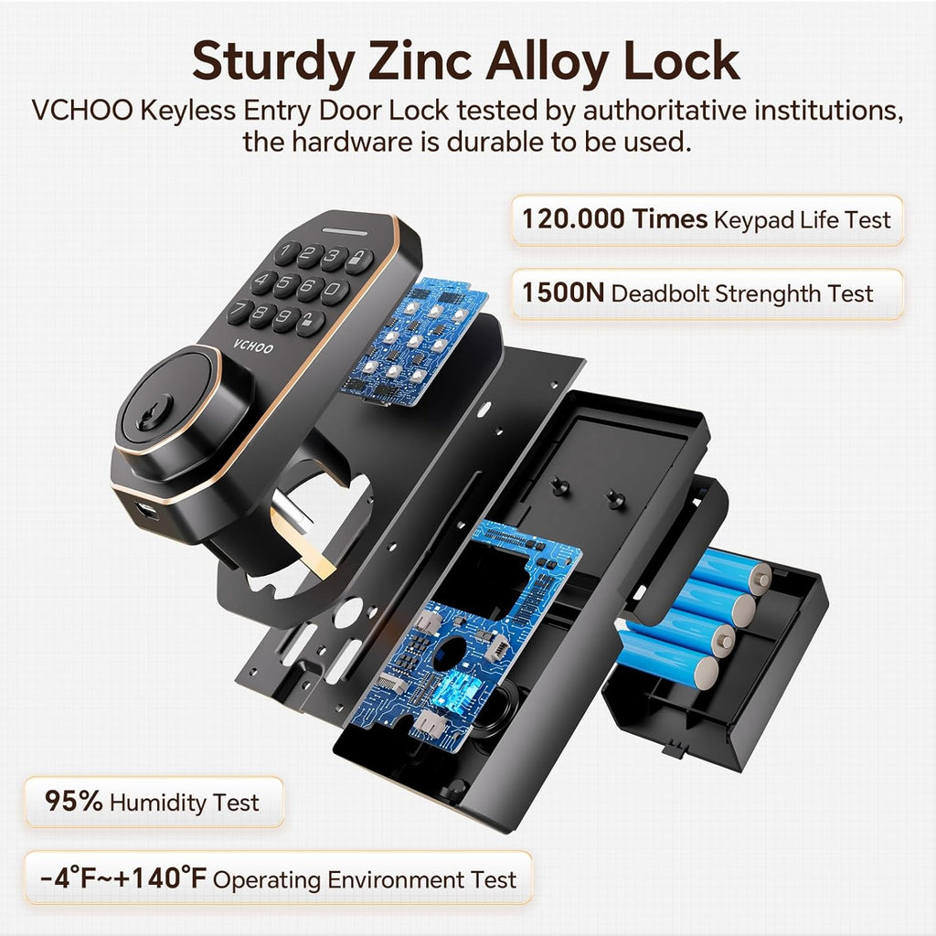 Keyless Entry Door Lock Set Smart Locks for Front Keypad Door Lock with Handle Automatic Lock One Time Password Anti Peeping Password IP54, Bronze