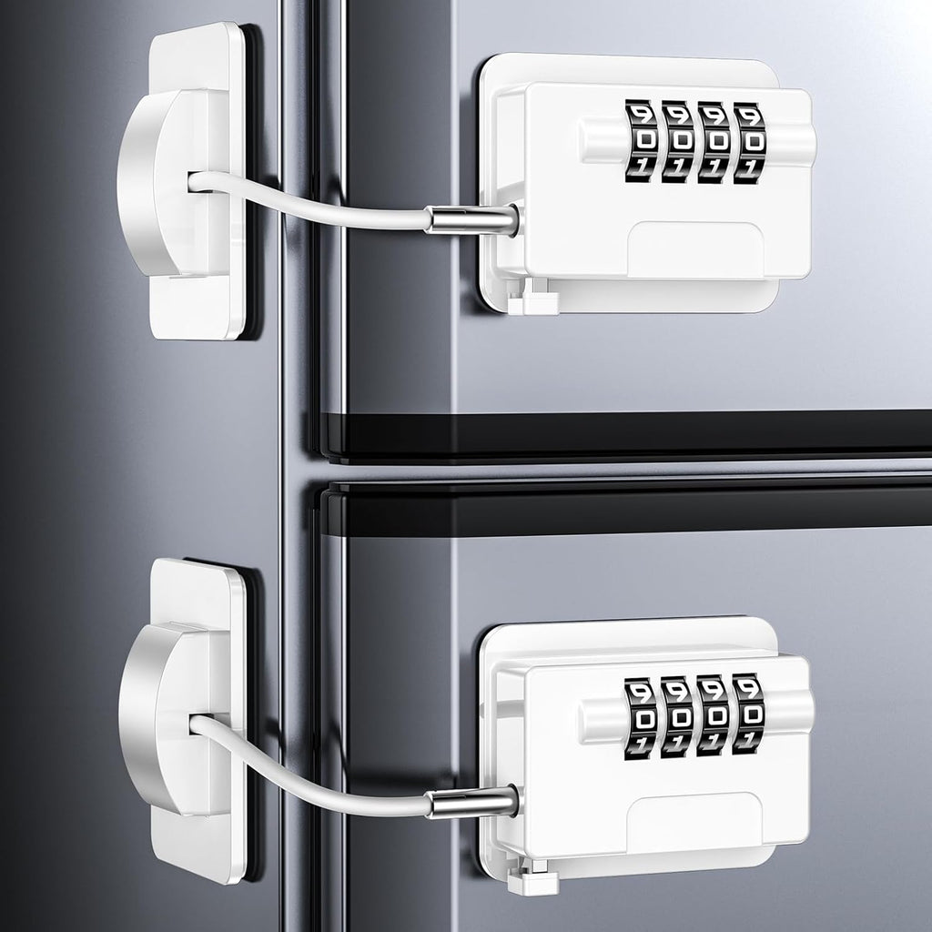 Child Proof Fridge Locks with 4 Code Password, Refrigerator Combination Latch for Kids, Toddlers and Adults, Baby Proofing Freezer Door Lock for Cabinets and Drawers, Oven, Windows (2 Pack-White)