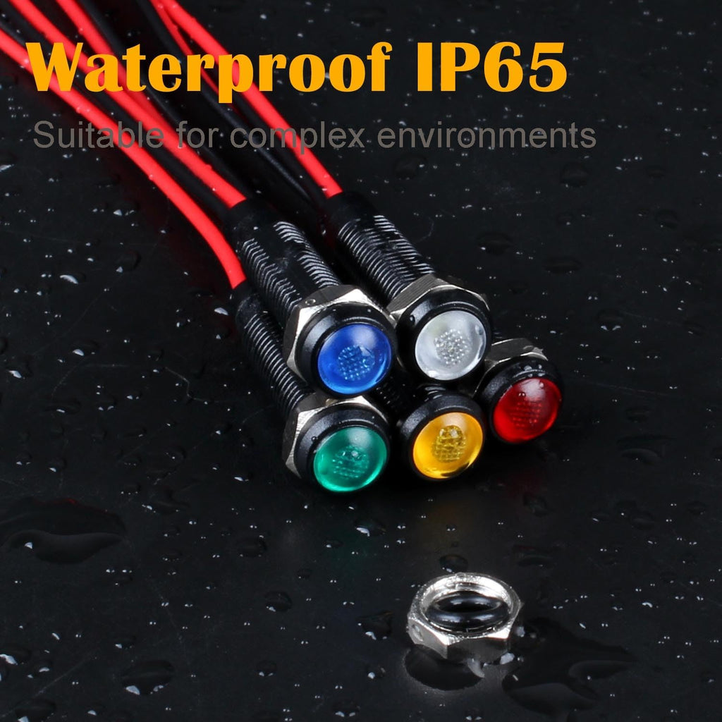 5pcs 6mm LED Indicator Light Plastic Black Signal Dot Lamp 110-220VAC 1/4" Mounting Hole Size with 15cm/5.9in. Wire (Mix:Red White Yellow Blue Green)