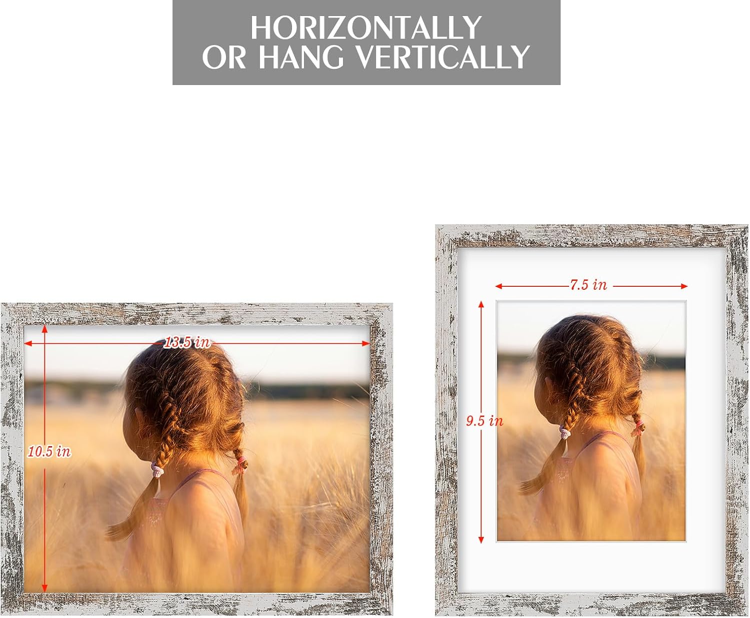 Golden State Art, 11x14 Picture Frame with Mat for 8x10 - High Definition Glass Wall Mounting Horizontal Vertical Display (Weathered White, 2 Pack)