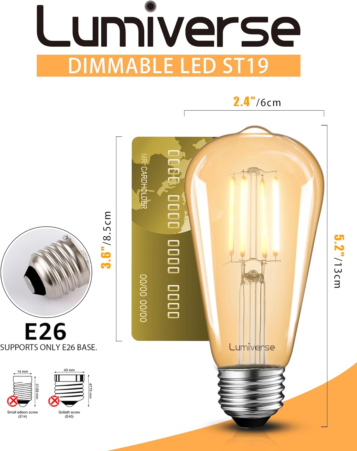 Lumiverse 120 Pack E26 Vintage LED Edison Bulbs CRI 90+, 5.5W 60W Equivalent Dimmable, Antique Style ST19/ST58 LED Light Filament Bulbs 2200K Warm White
