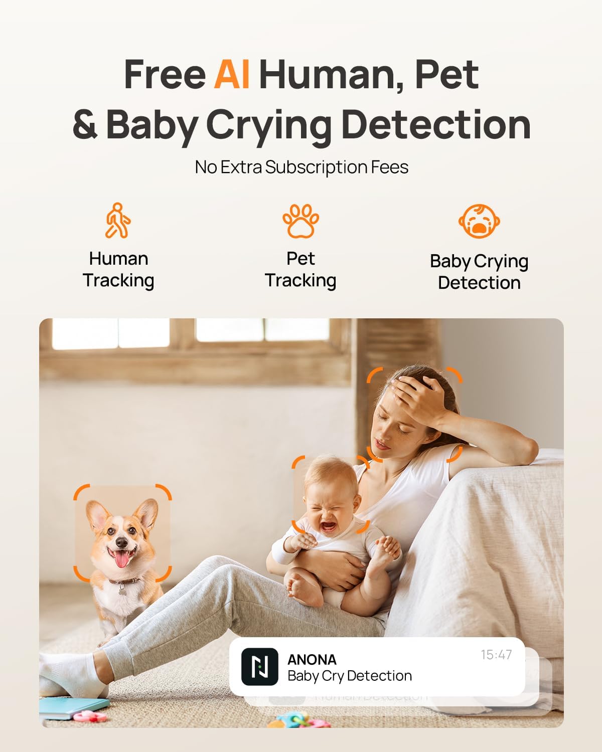Anona 4K UHD Indoor Camera with 512GB SD Card, Pet/Dog/Baby Security Camera with Phone App, 360° Pan-Tilt, 2.4G/5G Wi-Fi 6, Auto-Tracking, Person/Pet/Baby Crying Detection, Privacy Mode, Two-Way Audio