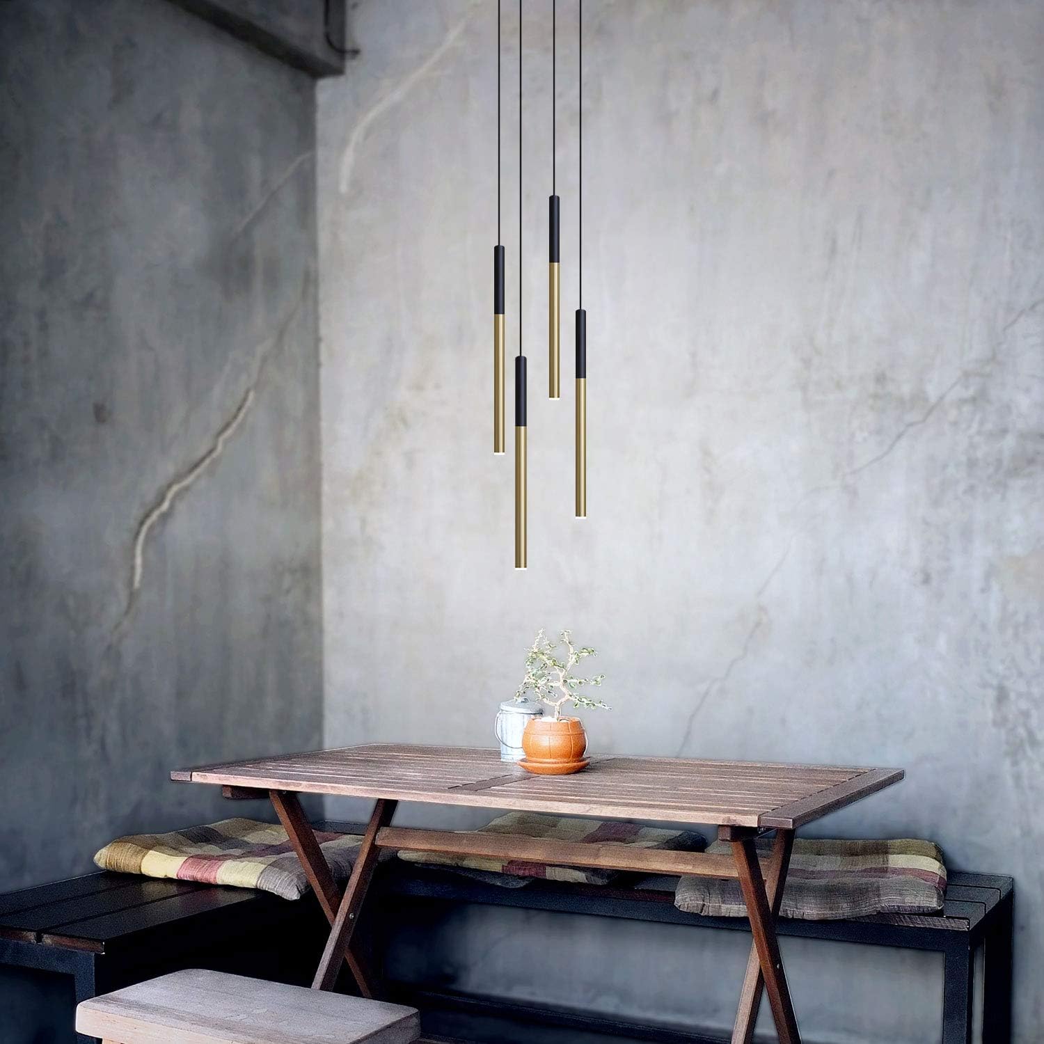 ALTAIR 4 Mini Pendant Lighting Black-Brass - LED Hanging Light Fixture for Kitchen Island, Bar, Foyer - Cluster Pendants - Dimmable, Adjustable Wire, Lamp Bulb Included
