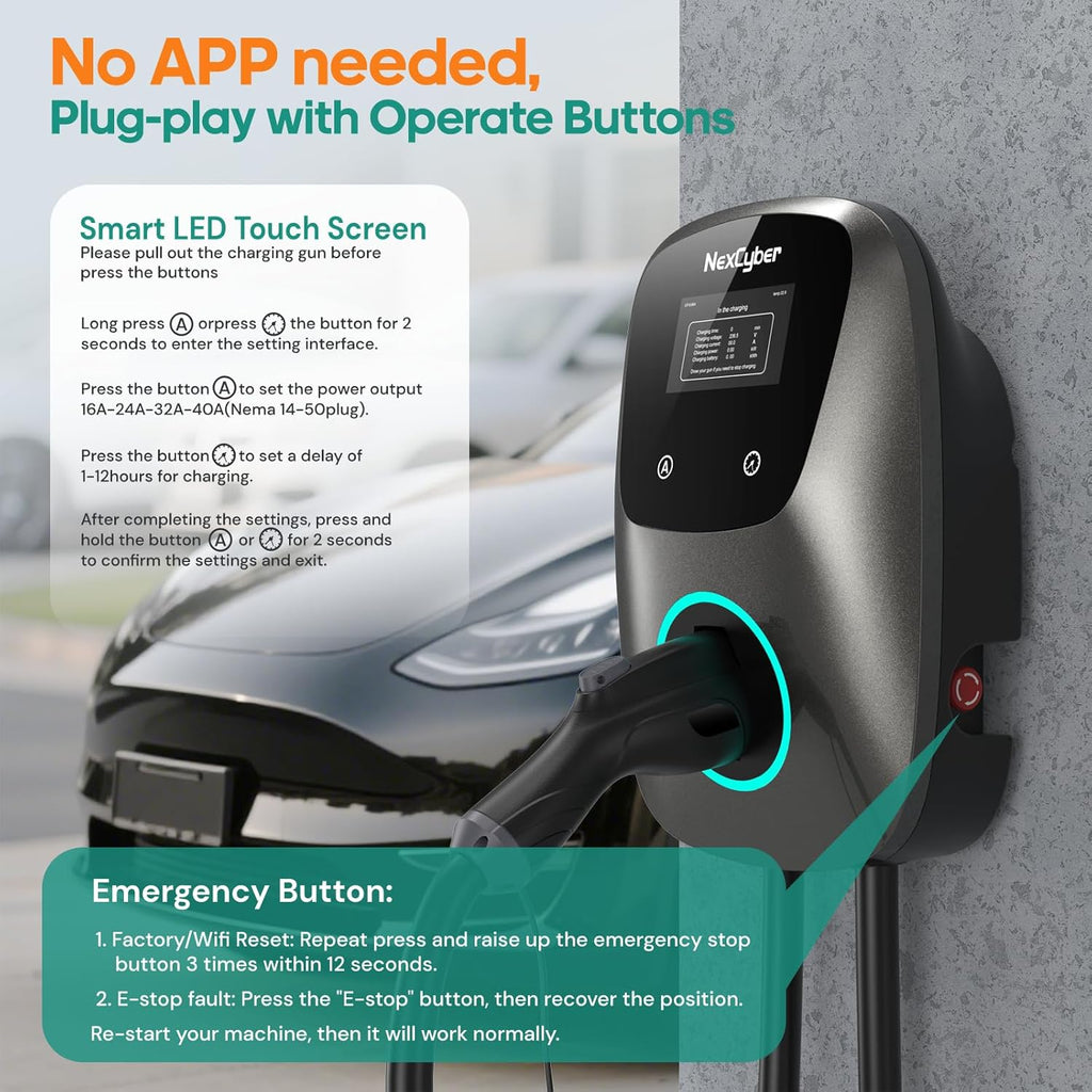 Level 2 EV Charger(WiFi APP/Plug-Play), 40Amp, 25ft Cable ETL Certified, 240V NEMA 14-50p Plug, Home Level 2 EVSE Car Charger w/ J1772 Connector, Electric Vehicle Charging Stations