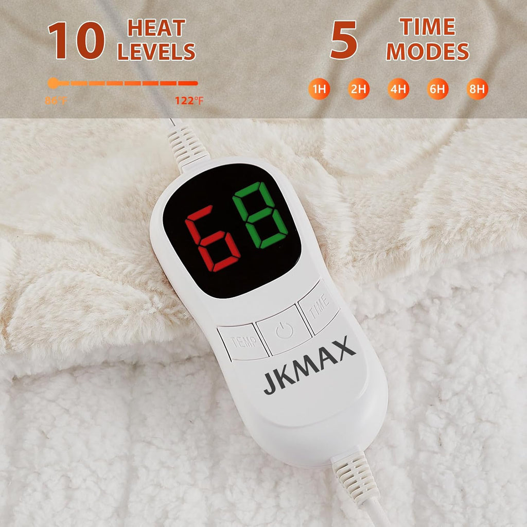 Heated Electric Blanket- Electric Throw Blanket 84"x90" for Bed- Heating Blanket with 5 Heating Levels& 4 Hours Auto Off for Home Office - Soft Faux Fur Blanket for Full Body(Beige)