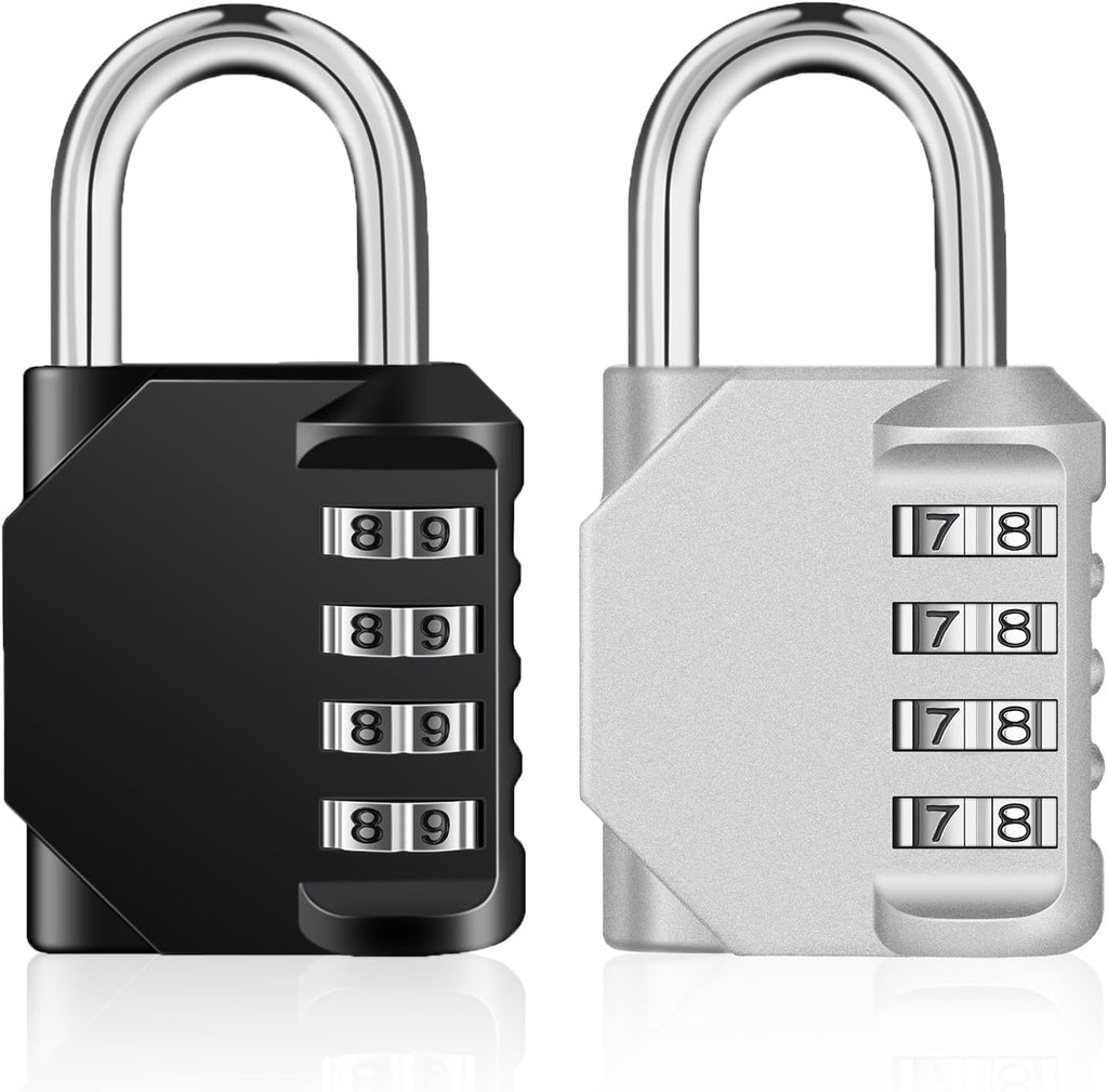 ZHEGE Combination Lock 2 Pack, 4 Digit Outdoor Combination Padlock for Gym, School, Gates (Black & Sliver)