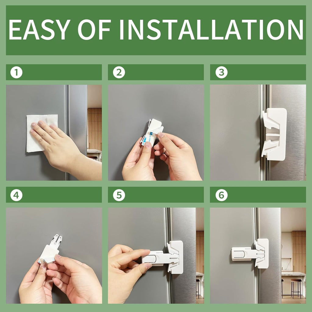 Child Proof Refrigerator Door Lock, Baby Safety Fridge Door Latches, One Handed Operation, No Tools Need or Drill (White1)