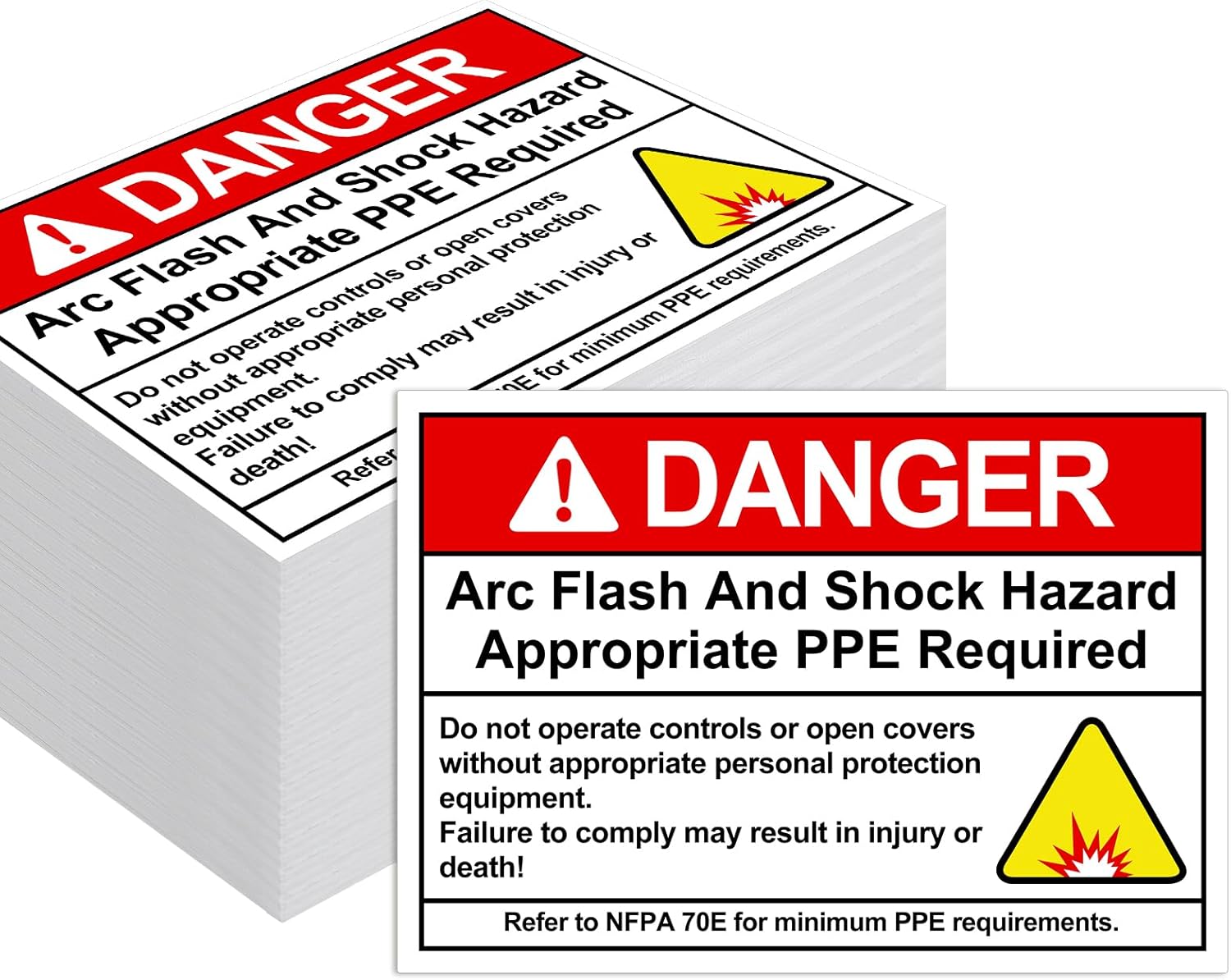 100 PCS Danger Arc Flash and Shock Hazard Label - 5 x 3.5" Warning Safety Appropriate PPE Required Signs for Electrical Workplace
