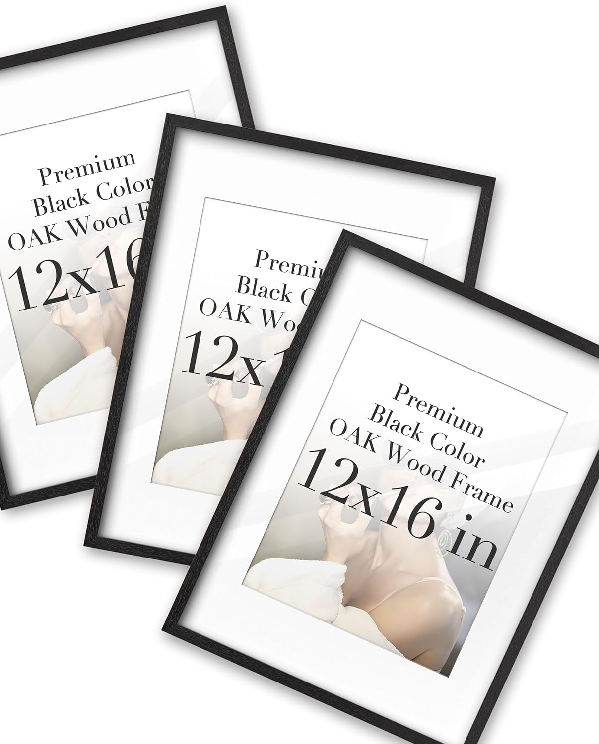 iHery Standard 12x16in Truly Natural OAK Wood Black Color Picture Frame with High Transparency Acrylic Glass Thickened Backboard, Photo Frames Sets Minimalistic Design Narrow Border 3Pack