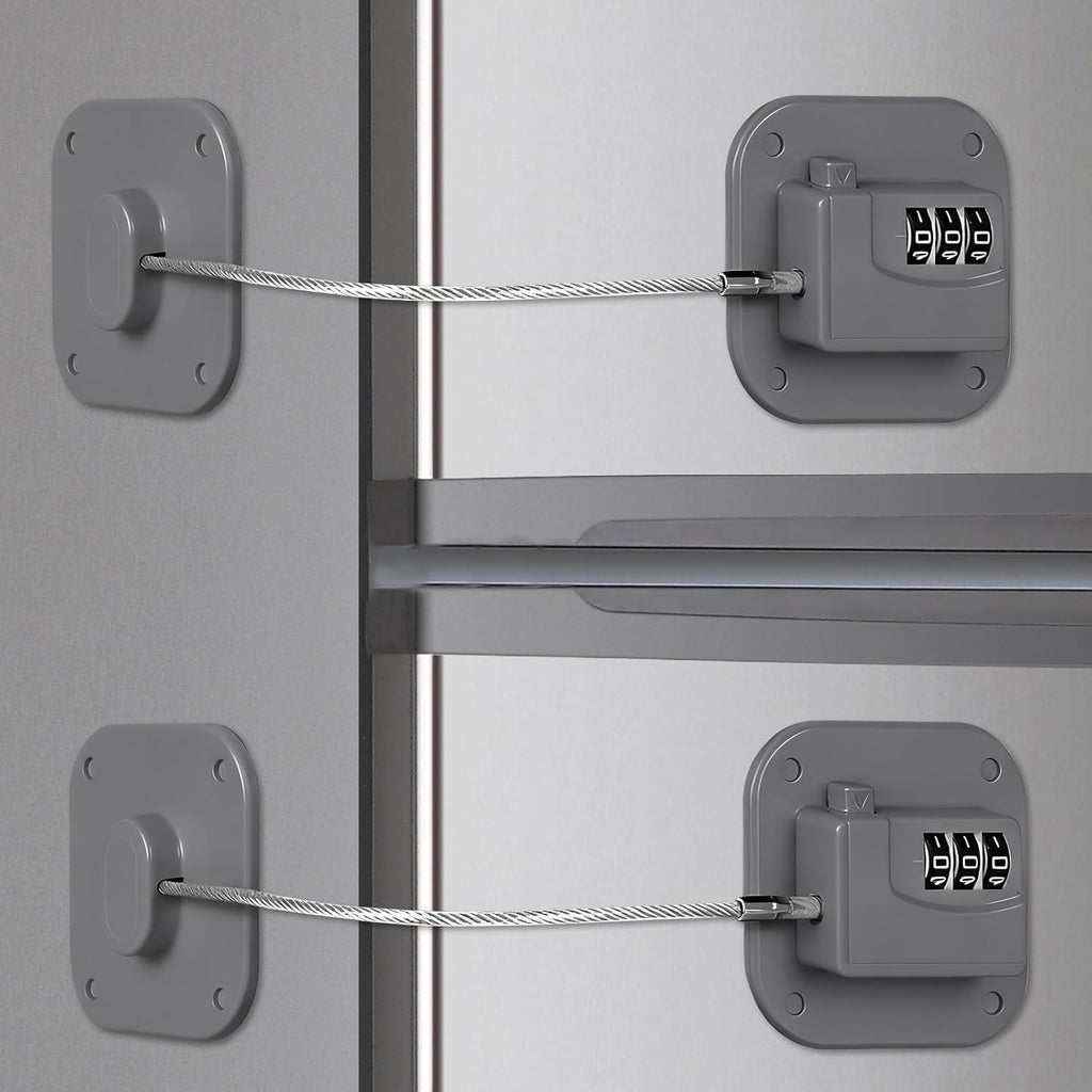 Refrigerator Lock, Combination Lock for Refrigerator Cabinets, Drawers, Heavy Duty Fridge Lock, Easy Install No Keys Needed (Gray-2Pack)