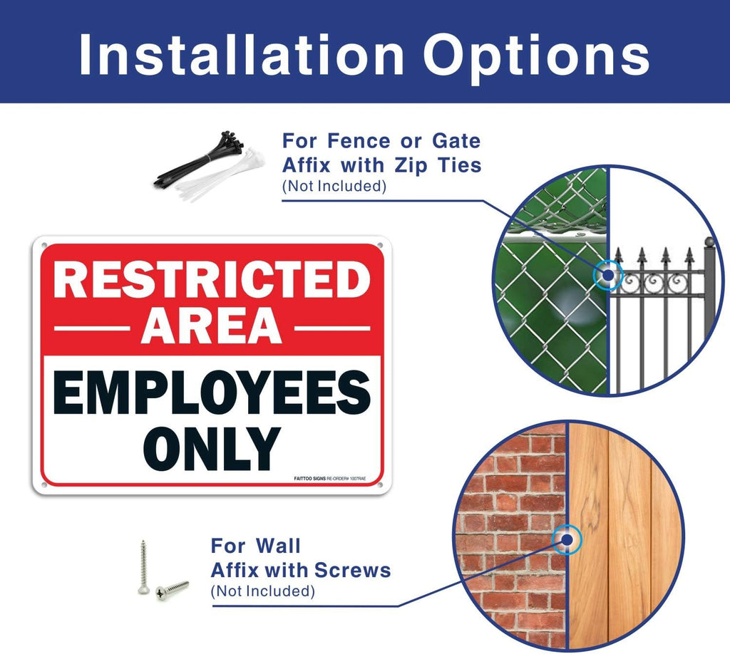 (2 pack) Faittoo Restricted Area Employees Only Sign, 10 x 7 Inches .40 Rust Free Aluminum, UV Protected, Weather Resistant, Waterproof, Durable Ink，Easy to Mount