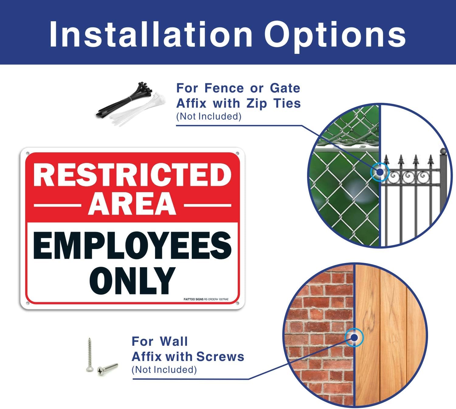 Faittoo Restricted Area Employees Only Sign, 10 x 7 Inches .40 Rust Free Aluminum, UV Protected, Weather Resistant, Waterproof, Durable Ink, Easy To Mount
