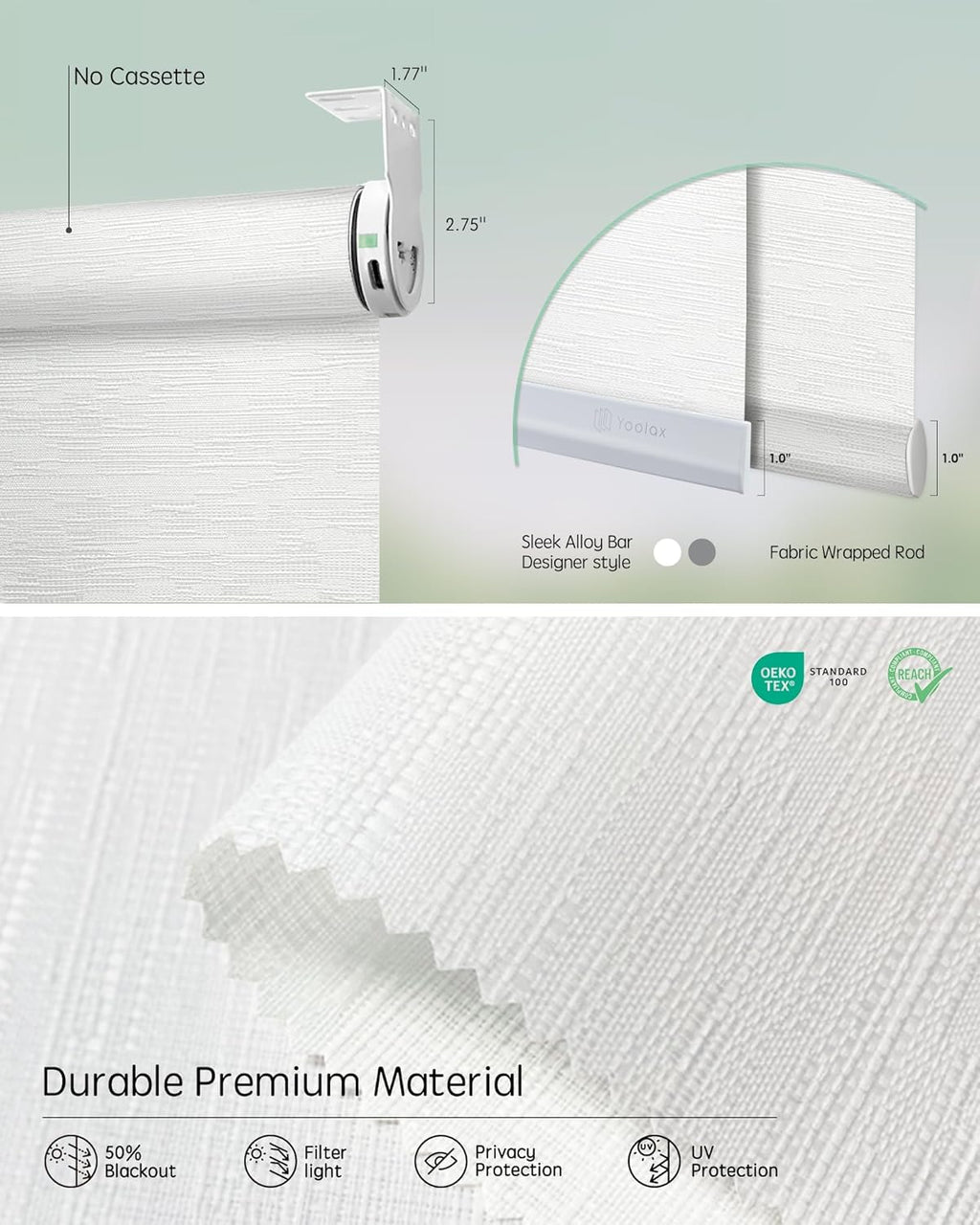 Yoolax Smart Coupled Roller Shades Compatible with Alexa Google, Motorized Blinds with Remote Light Filtering Coupled Roller Shades for X-Large Windows, Custom Size(XL Coupled-Jacquard White)