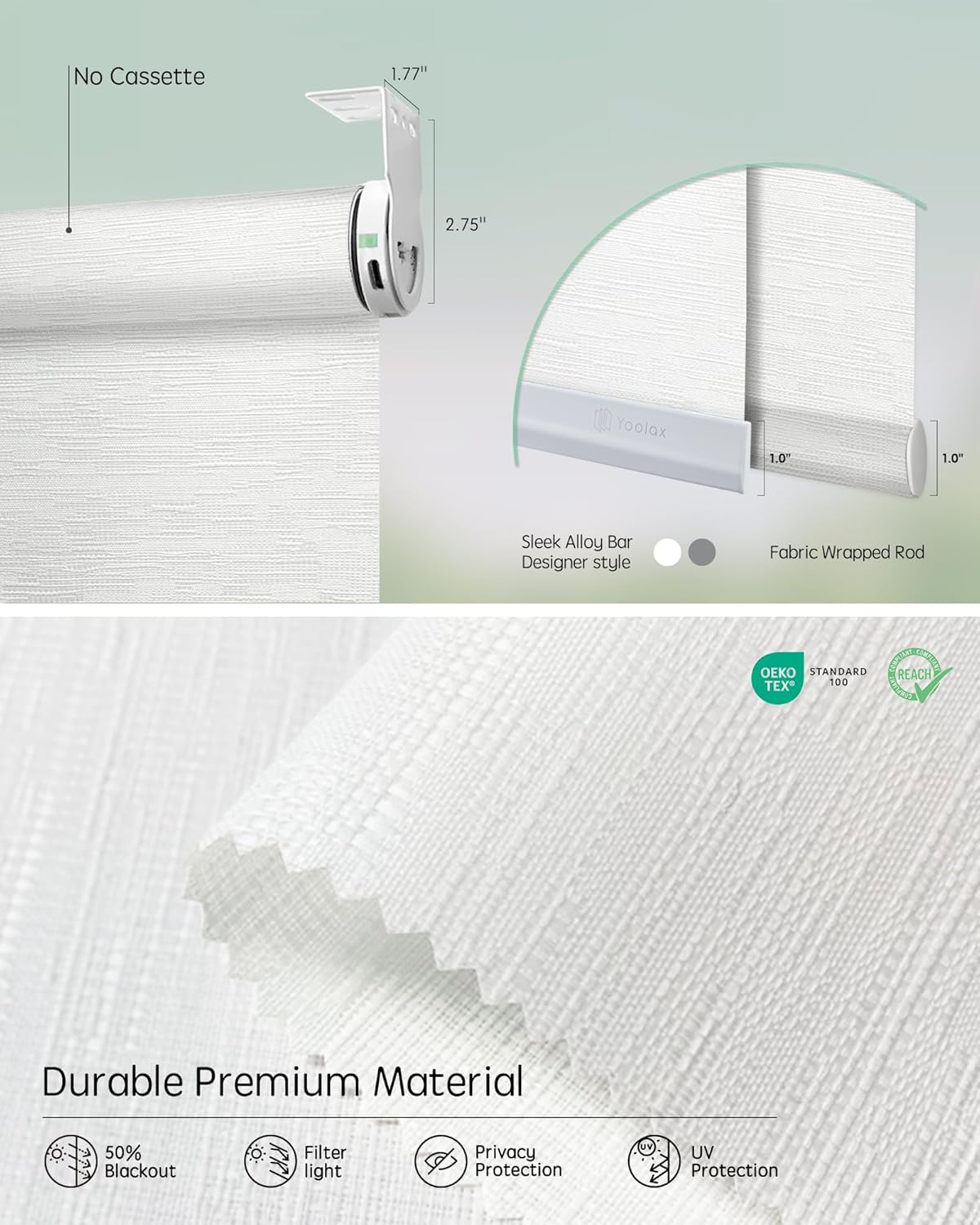 Yoolax Smart Coupled Roller Shades Compatible with Alexa Google, Motorized Blinds with Remote Light Filtering Coupled Roller Shades for X-Large Windows, Custom Size(XL Coupled-Jacquard White)