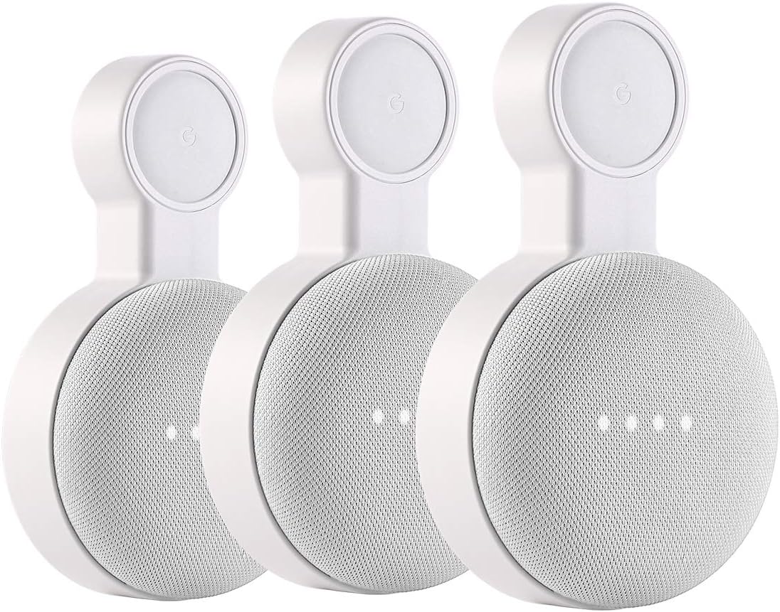 PEF Outlet Wall Mount Holder for Google Nest Mini and Google Home Mini, A Space-Saving Accessories with Cord Management for Google Mini Smart Speaker, No Messy Wires or Screws (3 Pack)