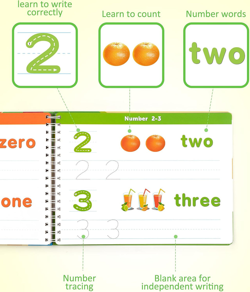 Coogam Learn to Write Workbook, Numbers Letters Practicing Book, ABC Alphabet Sight Words Handwriting Educational Montessori Toy for Home Classroom Kindergarten Preschool Kids
