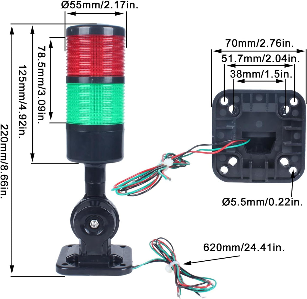Led Signal Tower Stack Lights, Industrial Signal Warning Lights, Column Tower Lamp with Rotatable Base, Steady/Flashing Switchable,12V 24V DC(2-Layer, no Buzzer) Black