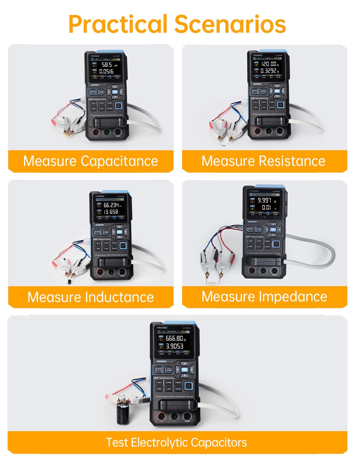 FNRSI LC1020E LCR Meter, 19,999 Counts Resistor Inductor Capacitor Tester, Auto Component Detect, Measures ESR/Q/D/θ/X, 2.8” Color TFT, Dual Parameter Display, Sorting & Open/Short Calibration