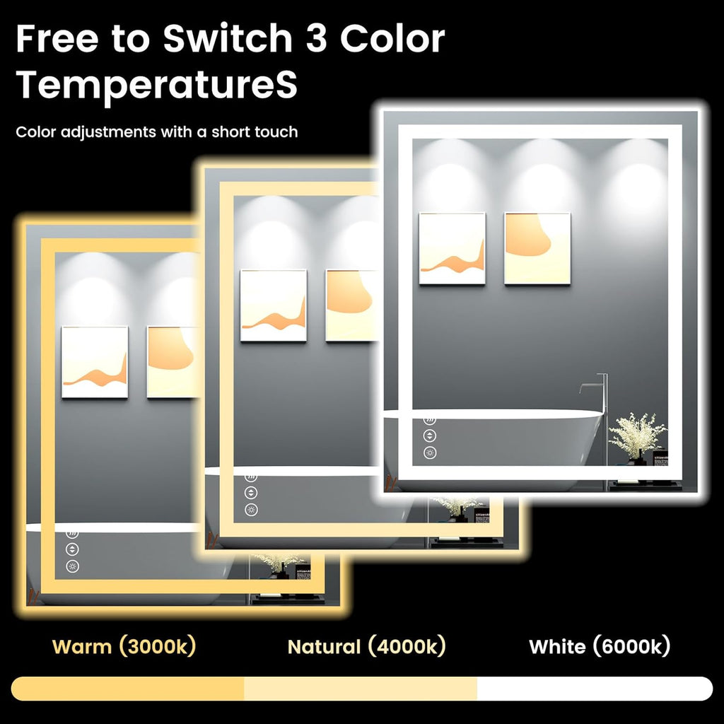 30X36 LED Bathroom Mirror with Lights, Anti-Fog, Backlit + Front Lit, Lighted Bathroom Vanity Mirror for Wall, Memory Function, Dimmable, Tempered Glass, Shatter-Proof