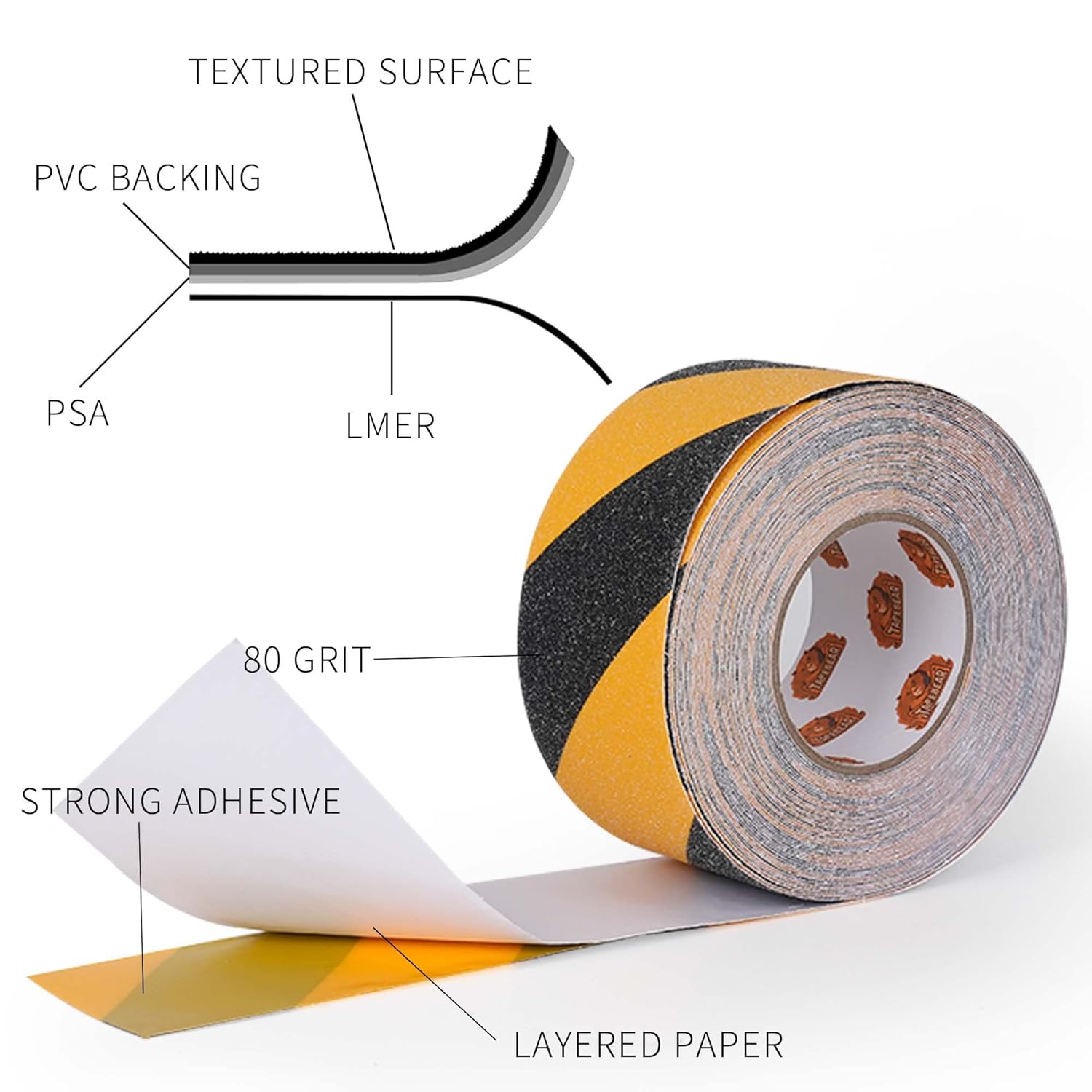 TAPEBEAR Non Slip Hazard Tape 3inch x 60feet, Black and Yellow Safety Tape, Anti Slip Caution Tape Roll, Nonslip Warning Floor Tape for Indoor Outdoor Steps Stairs, Strong Grip Tape