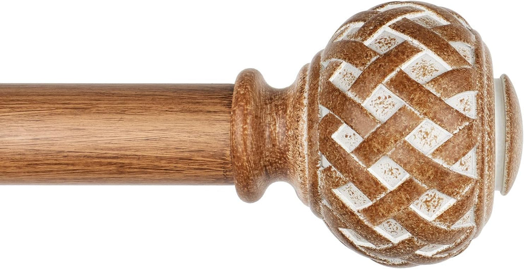 TONIAL Wood Curtain Rod 32 to 144 Inches, 7/8 Adjustable Curtain Rods for Windows 20 to 140 Inches, Splicing Drapery Rods Decorative with Netted Texture Finials