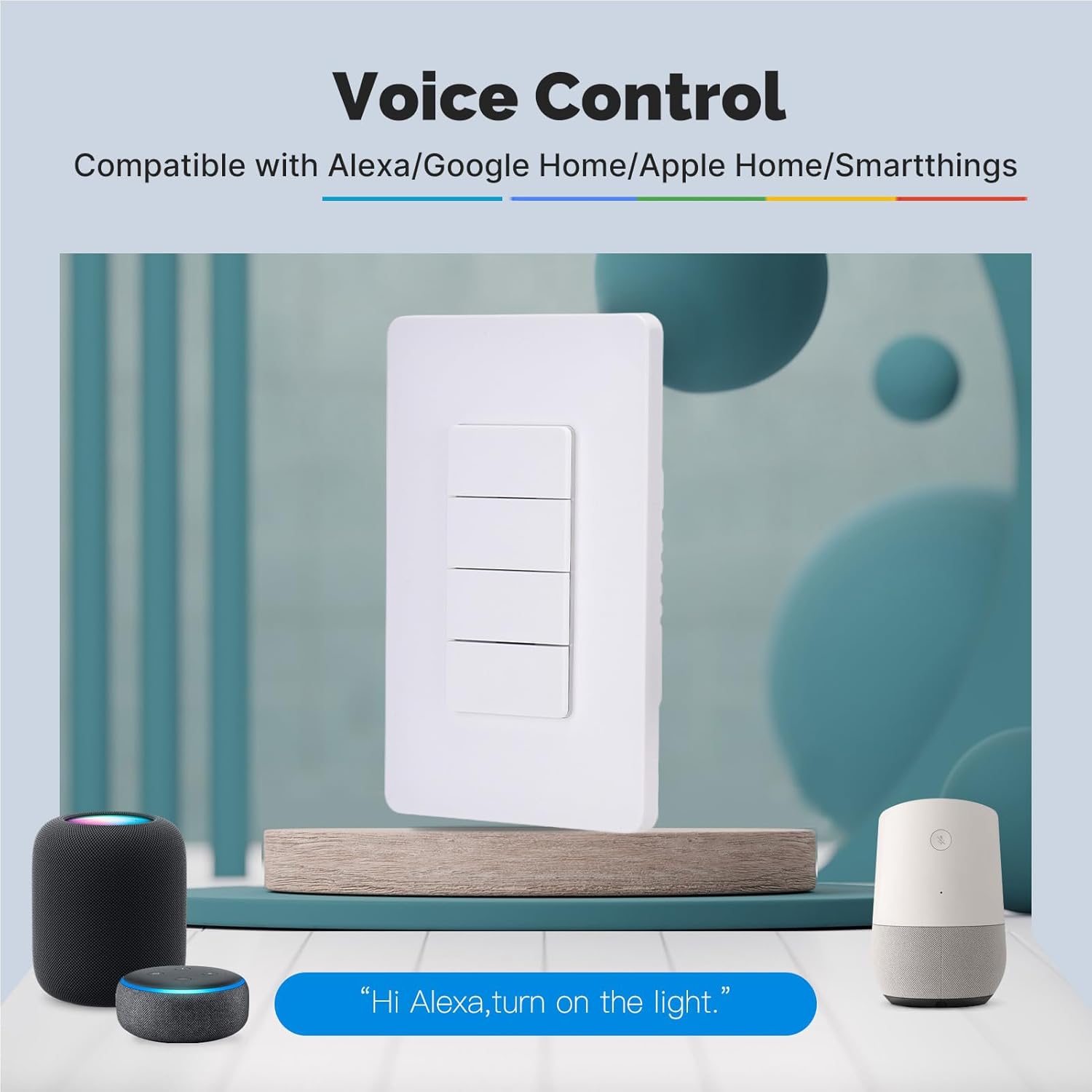 Matter WiFi Smart Light Switches, Netural Wire Required, 2.4GHz Single Pole Switch, Compatible with Alexa Assistant, Remote Control, Voice Control, No Hub Required (4 Way)
