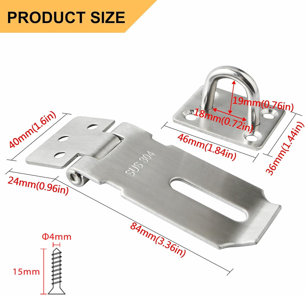 Alise Door Lock Hasp Latch,3 Inch SUS 304 Stainless Steel Safety Packlock Clasp Hasp Lock Latch with Fixing Screw for External Doors Window Cabinet Pet Cage, Brushed Nickel MS9-3A