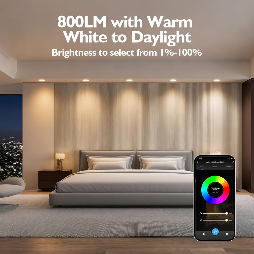 Jolux Smart LED Recessed Lighting 6 Inch RGBCW Color Changing, 12W 800LM LED Downlight, Alexa Google Assistant Compatible, 1Pack