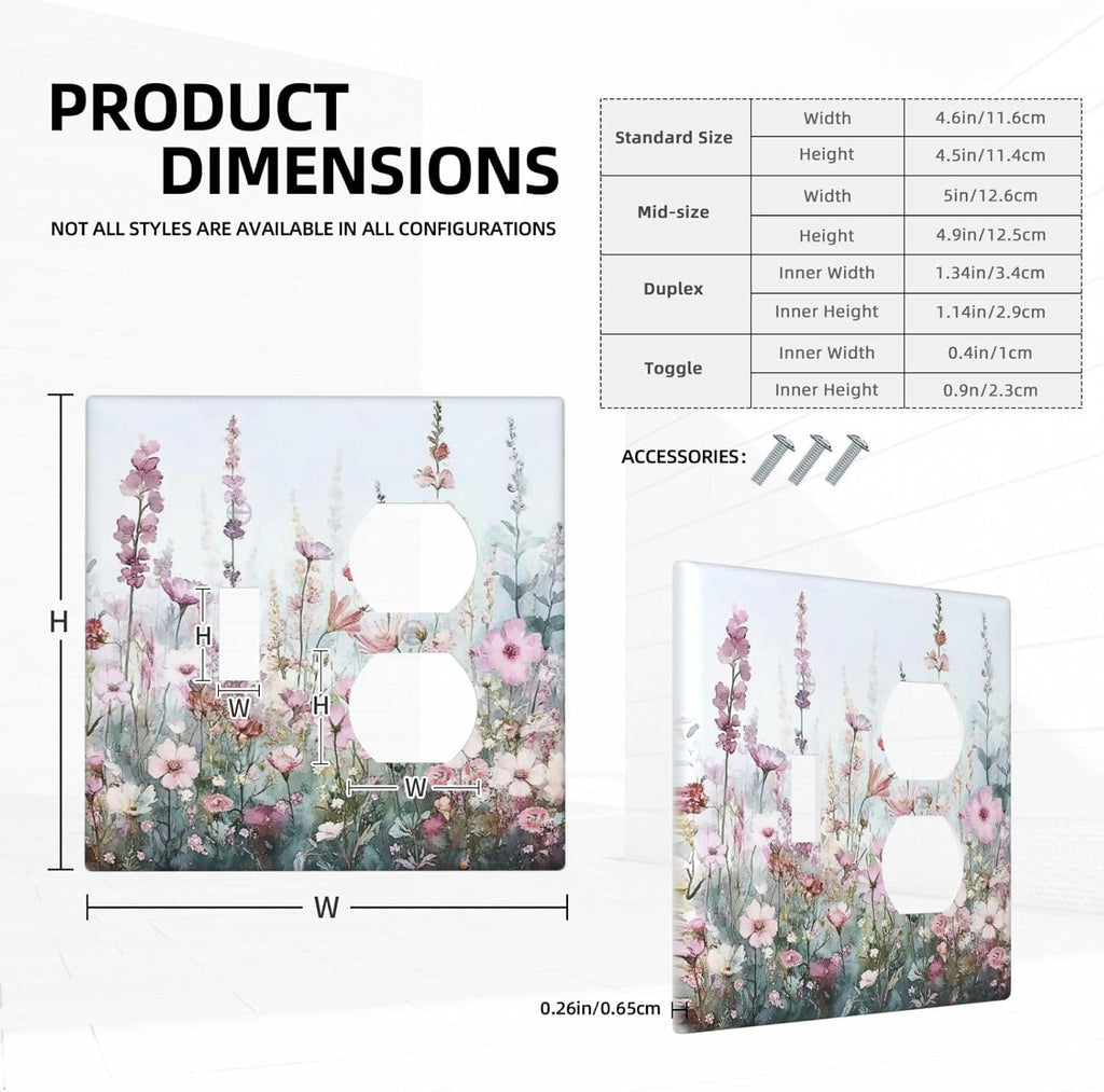 Pink Floral Watercolor Botanical Wildflowers Wallplates 1 Toggle 1 Duplex Switch Plate Electrical Gfci Faceplate Decorative Light Switch Covers For Bed Room Living Room Decor