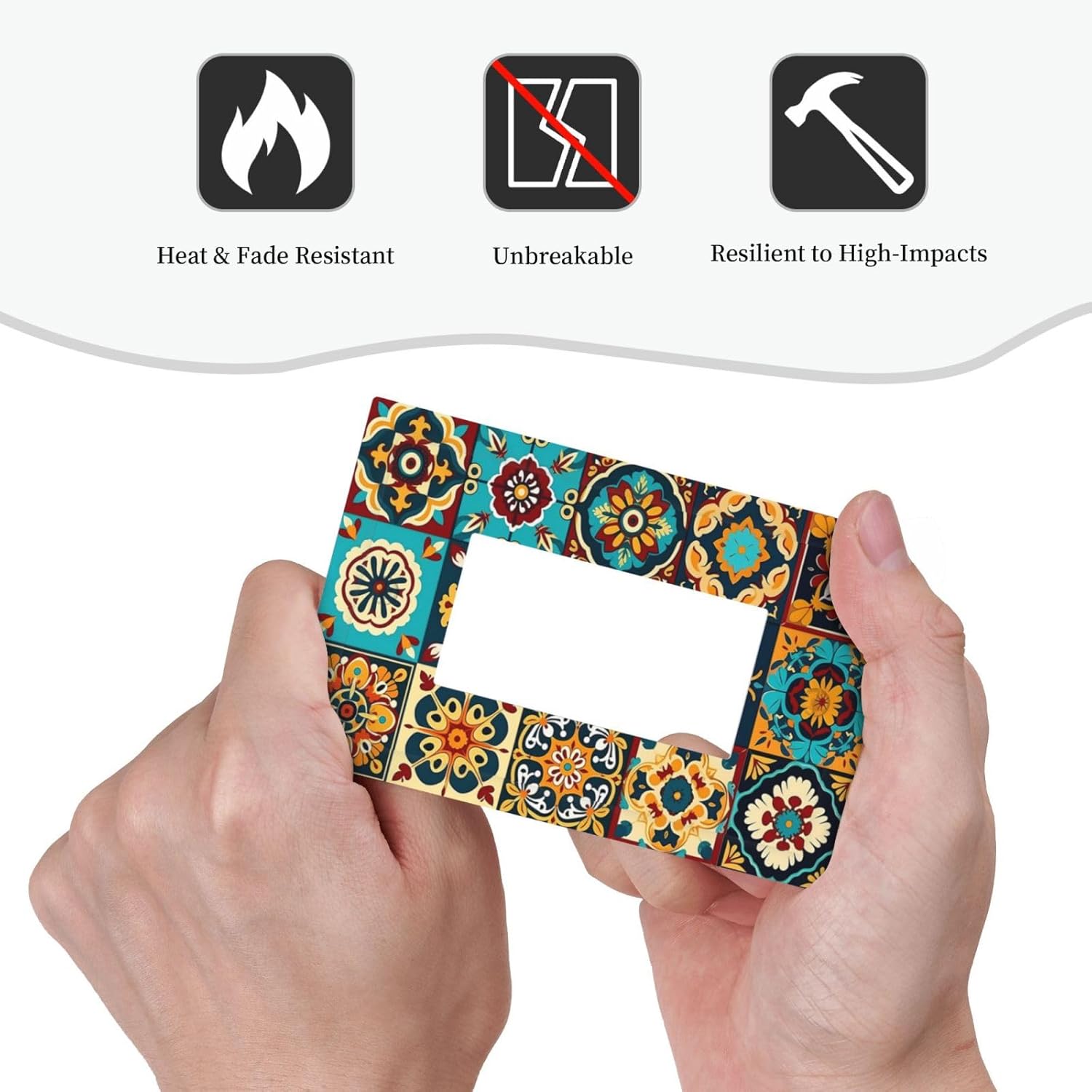 Mexican Talavera Ceramic Tile Moroccan Boho Decorative Outlet Covers 1 Gang Single Rocker Light Switch Cover Plate Wall Plates GFCI Faceplate for Bathroom Kitchen Decor