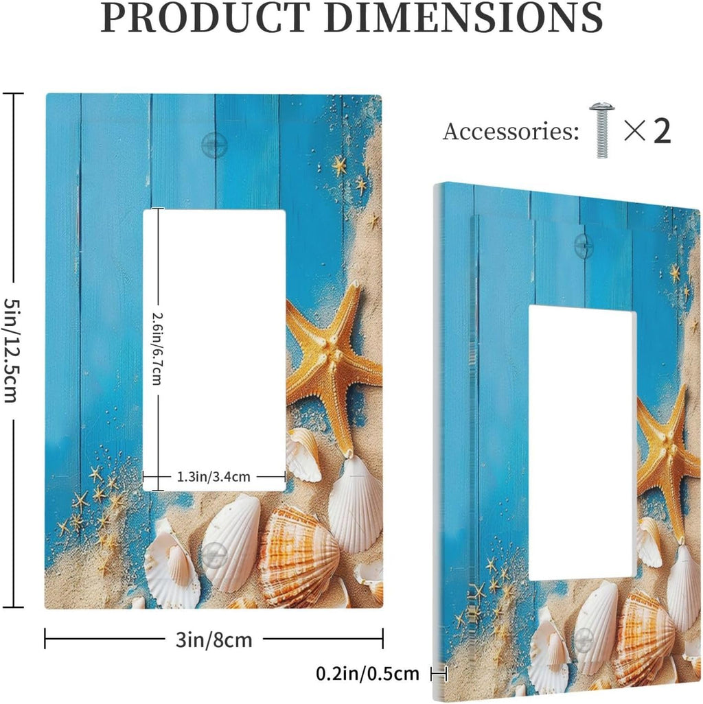 Decorative Outlet Covers Blue Wood Grain Beach Shell Starfish 1 Gang Single Rocker Light Switch Cover Plate Wall Plates GFCI Faceplate for Bathroom Farmhouse Decor