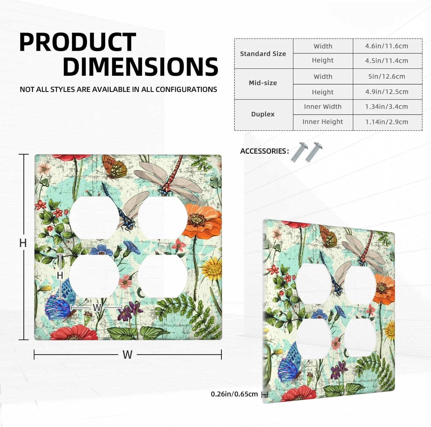 Dragonflies Flowers Butterfly 2 Gang 2 Duplex Outlet Light Switch Cover Decorative Wall Plate Cover For Home Living Bedroom Kitchen Decorative