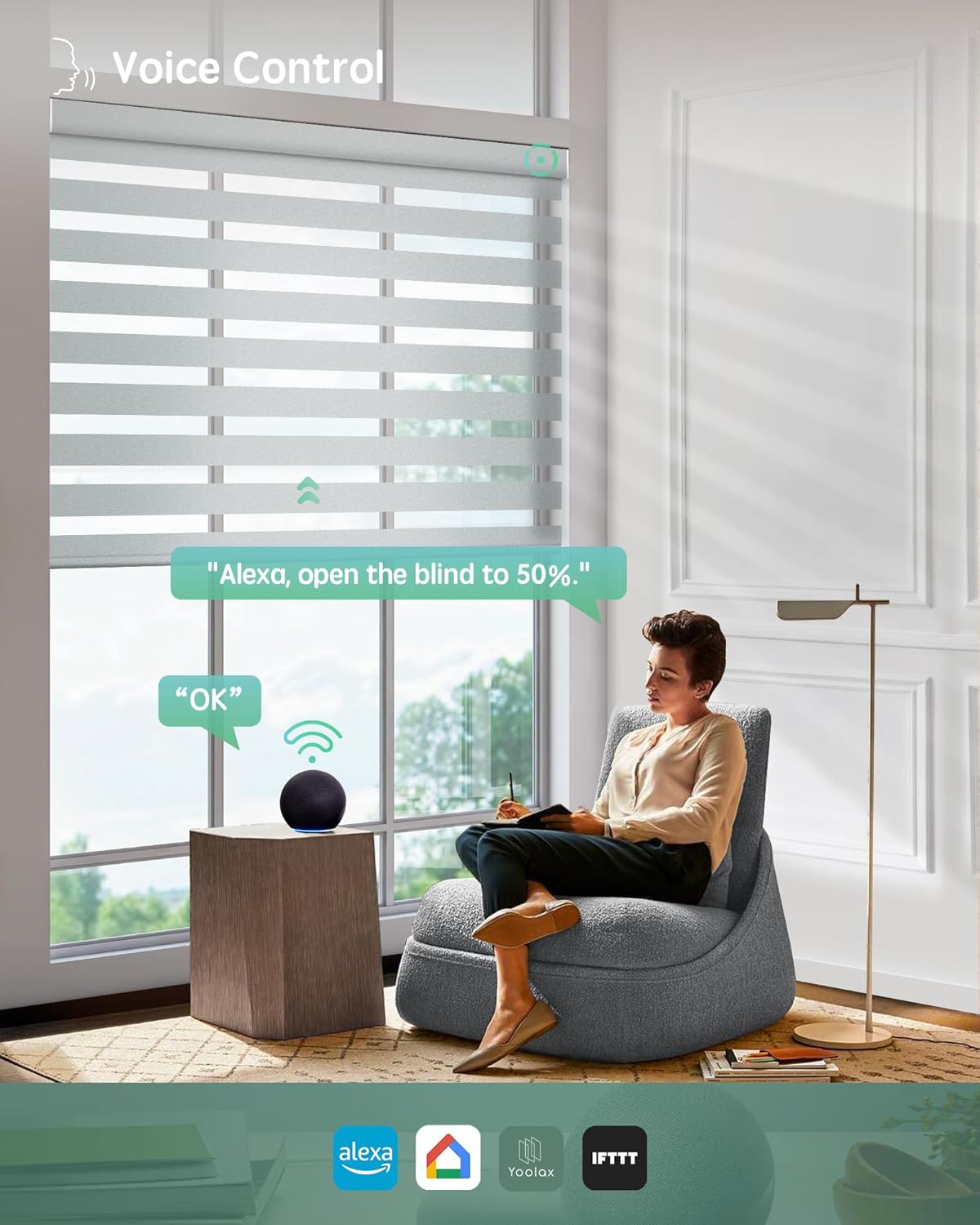 Yoolax Motorized Zebra Blinds Compatible with Alexa,Motorized Blinds with Remote Smart Automatic Custom Electric Window Blinds Cordless Indoor Blackout for Home Bedroom Kitchen (Starry Gray)