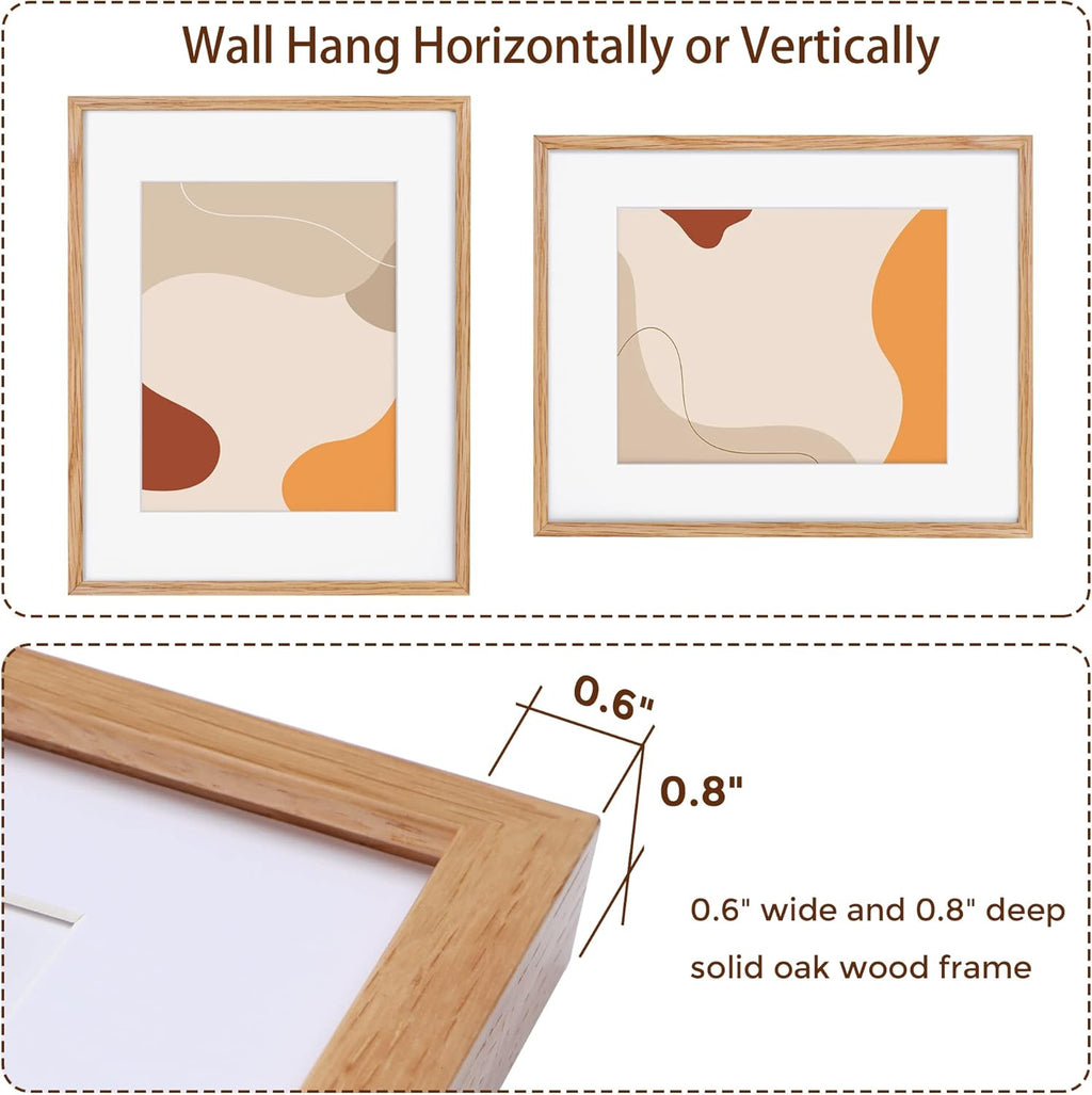 16x20 Picture Frame for Wall, 16 x 20 Solid Oak Wood Frames, Tempered Glass, 16x20 Picture Frame with Mat for 11x14, 16 by 20 Wood Frames, 16 x 20 Matted Poster Frame, Natural Oak Color