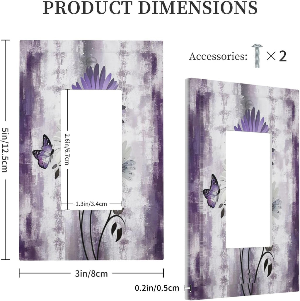 Outlet Covers Purple Daisy White Floral Butterfly Flowers 1 Gang Wall Plates Single Rocker Light Switch Covers Decorative Switch Plates Electrical GFCI Panel Covers for Home Office Decor 5 X 3 IN