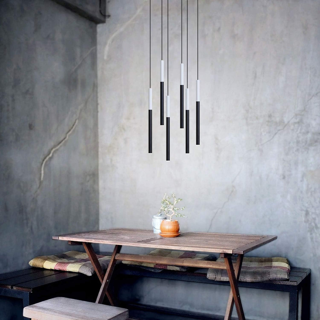 ALTAIR 6 Mini Pendant Lighting White-Black - LED Hanging Light Fixture for Kitchen Island, Bar, Foyer - Cluster Pendants - Dimmable, Adjustable Wire, Lamp Bulb Included