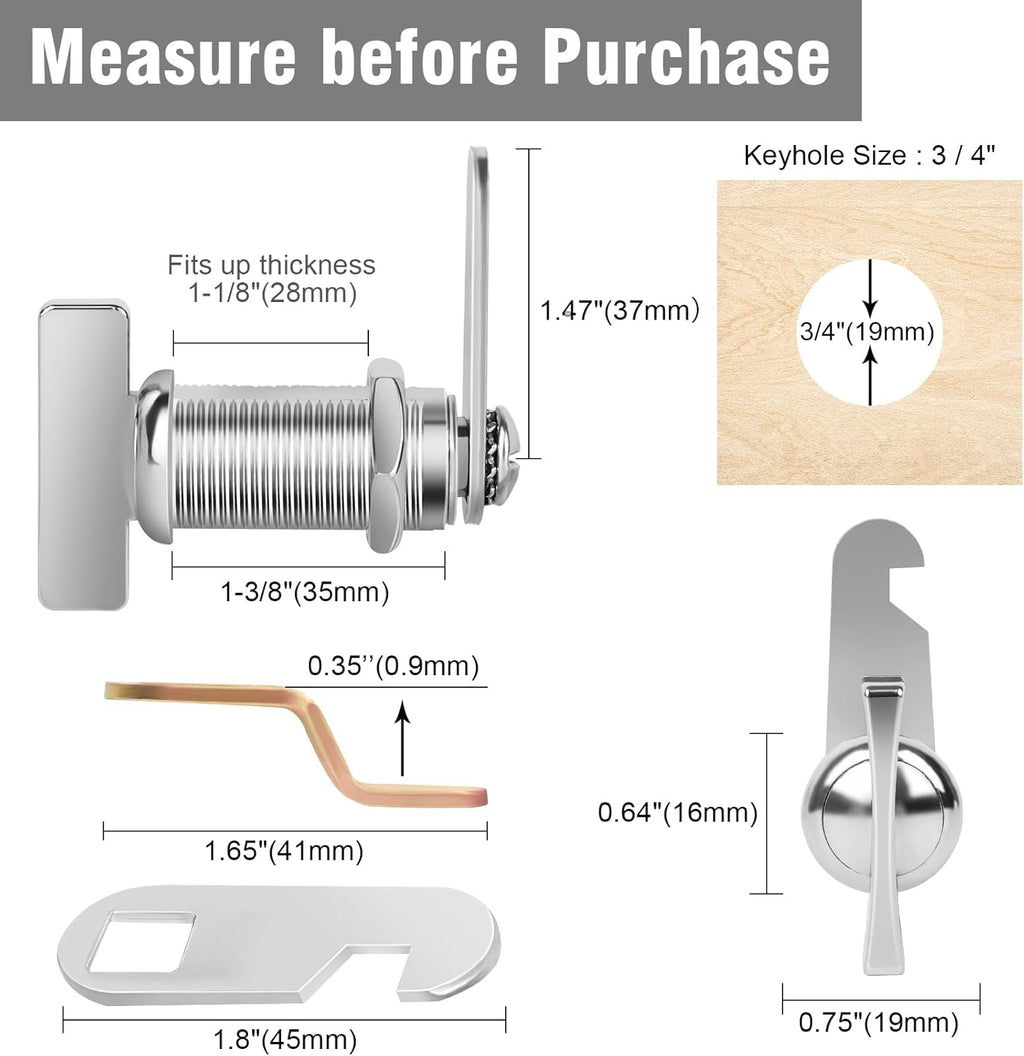 Thumb Operated Offset Cam Lock, 1-3/8” RV Storage Locks 5PCS Cabinet Locks 5PCS Keyless Non-Locking Locks Replacements Fits on RV Compartment Camper, Vehicles, Files Drawers (1-3/8 Inch 5Pcs)