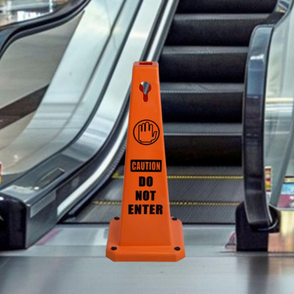 26.5" Caution Cones, 4-Sided Visible Safety Signs with Heavy Rubber Base, Warning for Slip & Fall Prevention, Indoor/Outdoor Use (8, Do Not Enter-Orange, 26.5 inch)