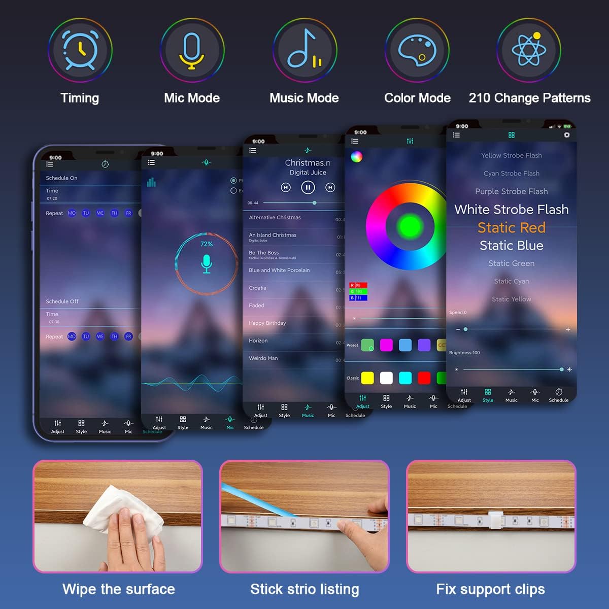 8 PCS RGB Under Cabinet Lighting Kit, App and Remote Control Led Strip Lights, Music Sync Color Changing Led Lights with ETL Listed Power Adapter, for Cabinet, Counter, Shelf, Bookcase, 13ft